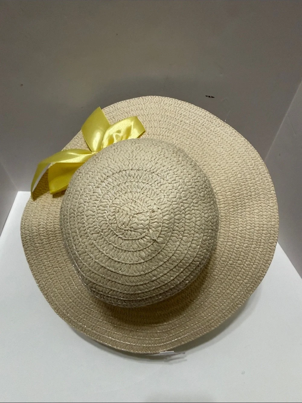 btween Cream Straw Hat with Yellow Ribbon Bow